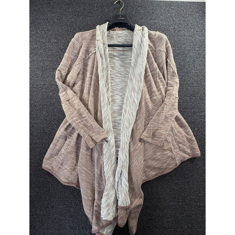 Free People Mauve Marled Knit Draped Open Front Cardigan Zipper Cuffs Small S/P